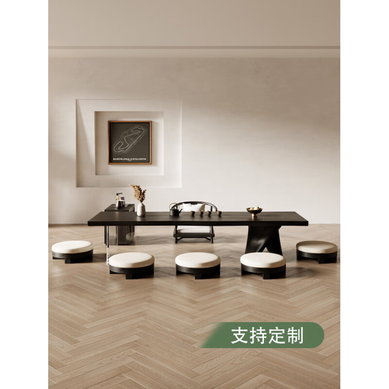 He Jiagong B&B Wabi-sabi style tatami tea table Japanese coffee table black special-shaped coffee table table Zen low bubble tea table sitting table tea table 120*60*45 thick 5 assembled