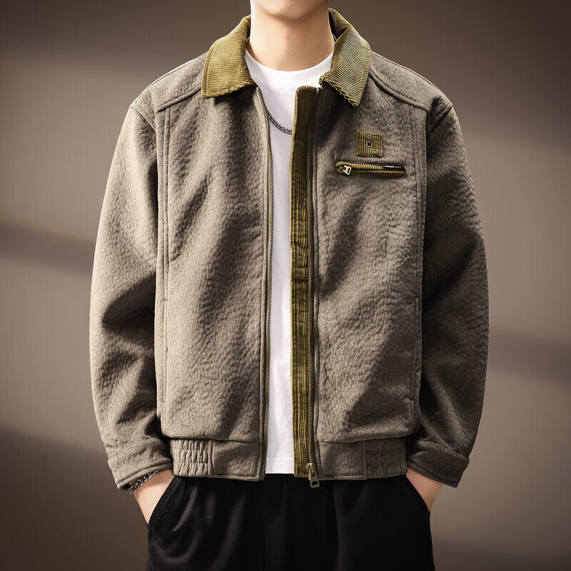 Precious color high-end American retro corduroy patchwork jacket for men in spring and autumn trendy brand loose casual workwear jacket top