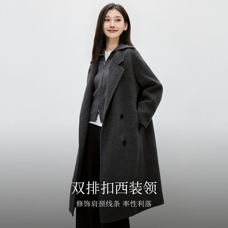 Qiushui Yiren classic suit collar woolen jacket 2025 winter new 100% sheep wool double-breasted jacket