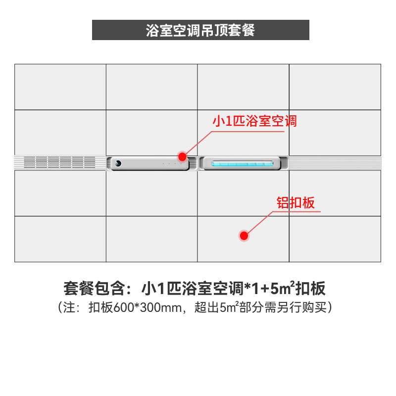 Booshen HONI Cool Bathroom Air Conditioner Special Heating and Cooling Bath Heater Household Integrated Embedded Ceiling Hidden All-in-one Bathroom Special Air Conditioner without External Unit Package Small 1 HP Air Conditioner + 5 Clamp Plate Single Air Outlet
