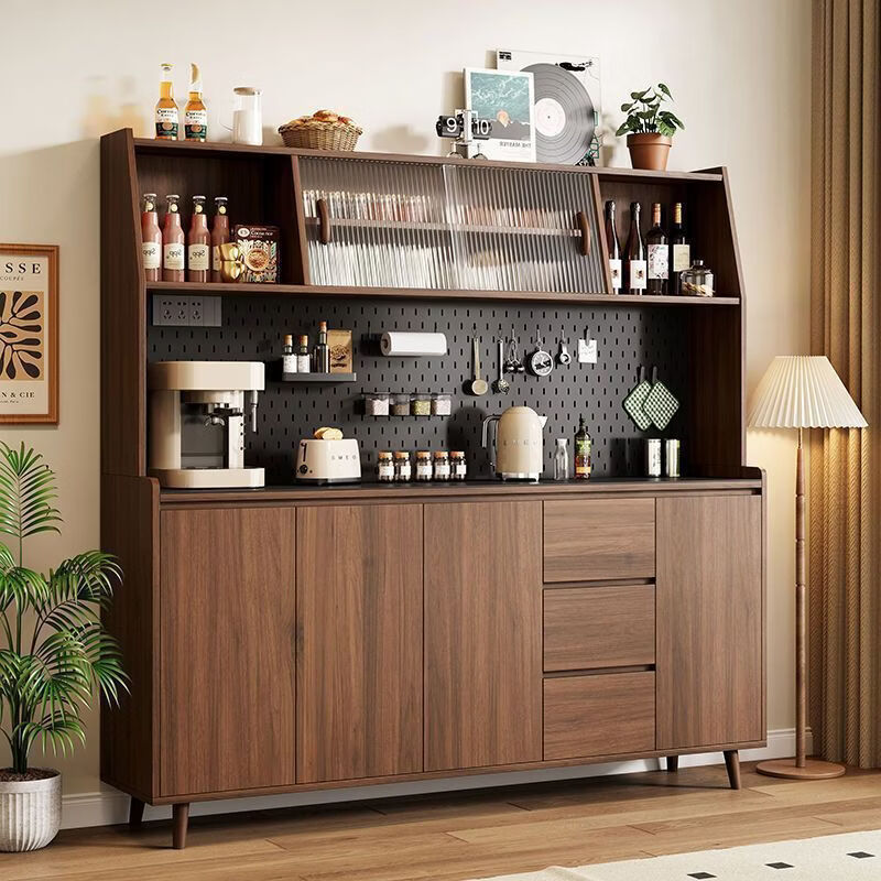 XINKONGSHENG solid wood sideboard against the wall integrated storage cabinet mid-century style coffee cabinet cabinet living room wine cabinet multi-functional tea cabinet National Day/Big Sale -180*184*40 Self-installation/Big Sale/All solid wood door (glass door required, contact customer service)