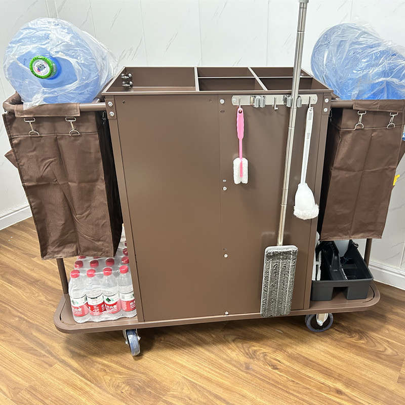 Yusenyi Room Service Car Silent Wheel Work Cart Directional Wheel Sanitary Cleaning Linen Cart Extra Thick Bilateral (5-inch Silent Tile + 1 Mop Rack)