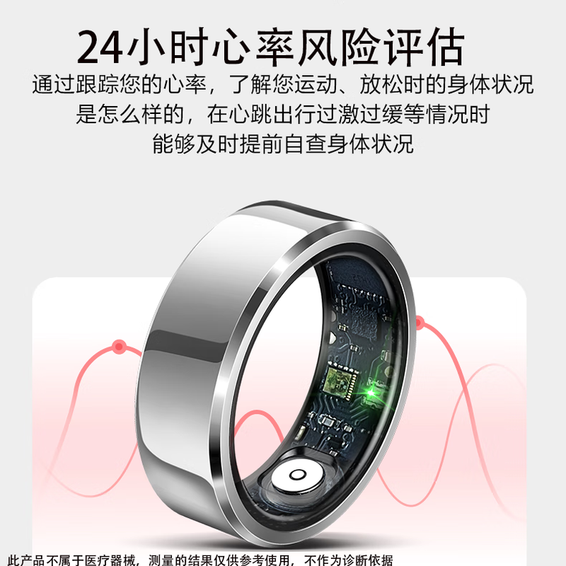 NUIBC Smart Ring Blood Sugar Blood Pressure Blood Lipid Uric Acid Heart Rate Blood Oxygen Sleep Monitoring Health Risk Assessment Ring Smart Ring Holiday Gift Elder Men and Women Ring Silver PRO Blood Sugar Blood Pressure Blood Lipid Uric Acid Upgrade Model No. 11 Finger Circumference/Circumference 68mm