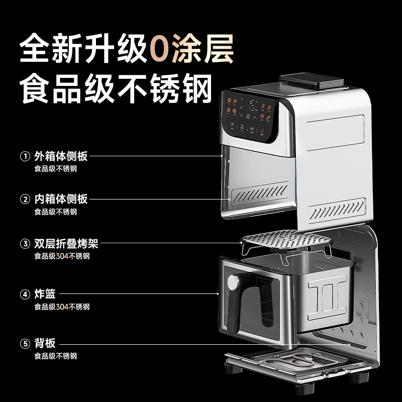 Westinghouse's new stainless steel air fryer with internal and external chambers, brushless motor, dual heat source, flip-free steaming, grilling, tender frying, 6L large capacity, multi-functional visualization WKZ60H10 Ultra