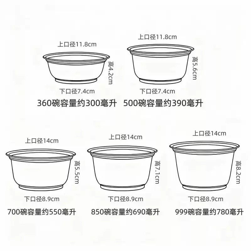 Yusenyi disposable bowls and chopsticks set thickened round plastic bowl with lid for banquet home party delivery packaging box 850 bowls 50 pieces (with lid) 10