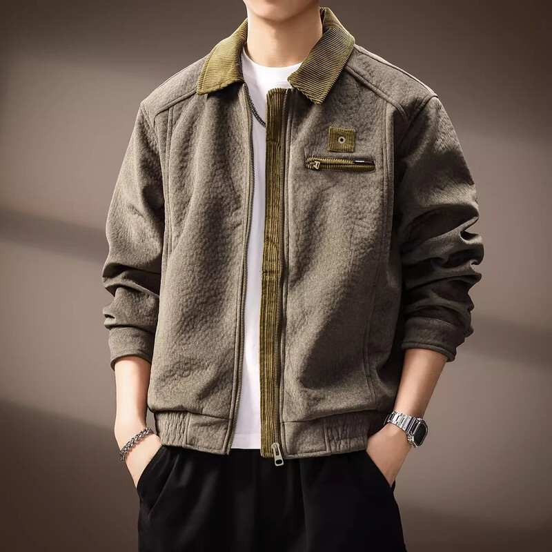 Precious color high-end American retro corduroy patchwork jacket for men in spring and autumn trendy brand loose casual workwear jacket top