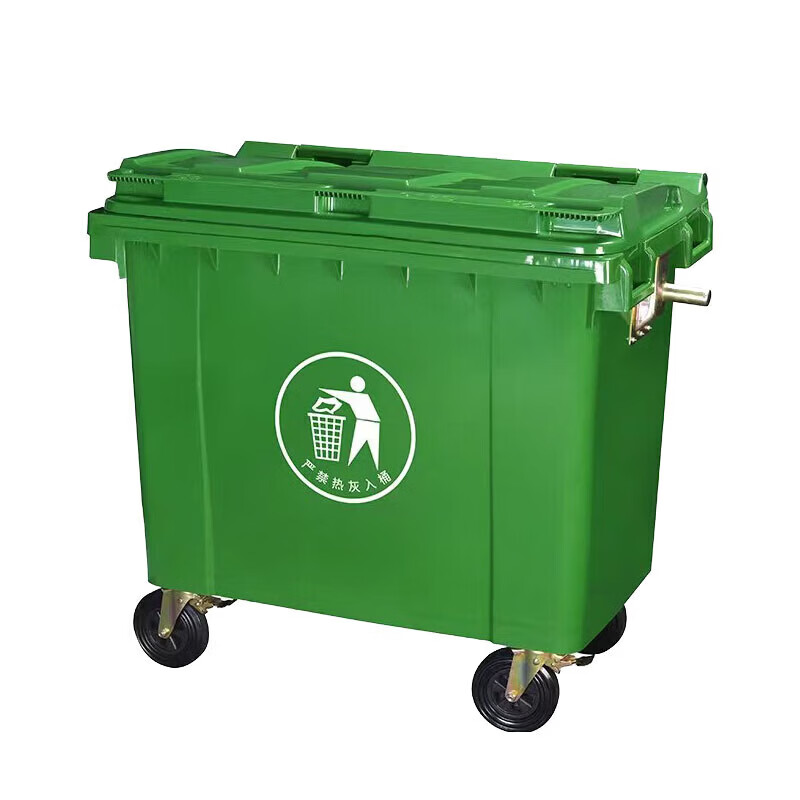 Jingxingong 660 liters wheeled sanitation trash can large trailer bucket large outdoor trash bin municipal plastic wheel 660 liters extra thick sanitation material - black wheel without cover