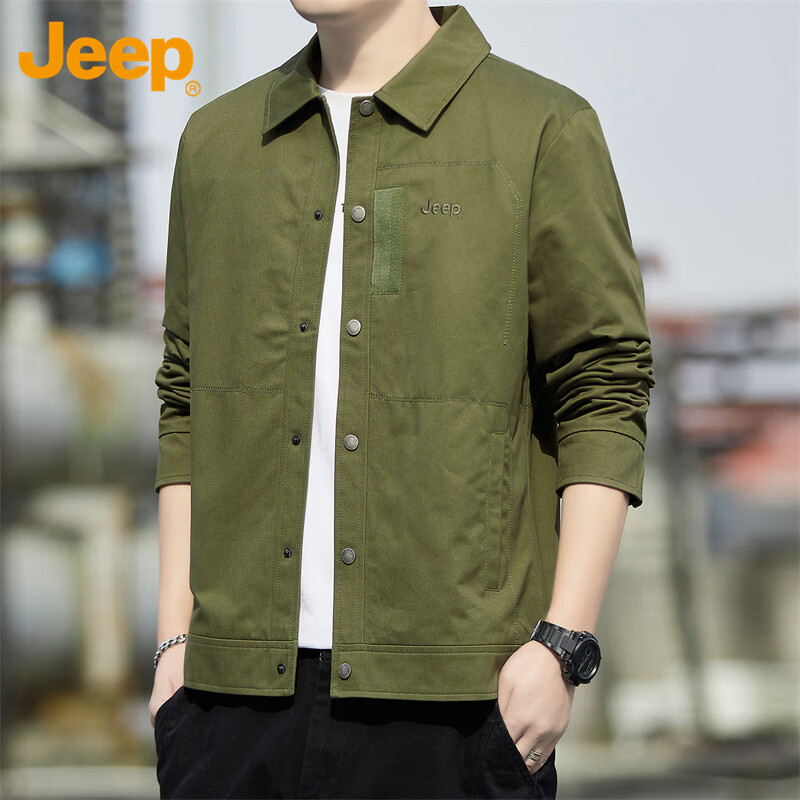 JEEP Jacket Men's Jacket Spring and Autumn New Casual Workwear Men's Lapel Loose Men's Top Military Green XL