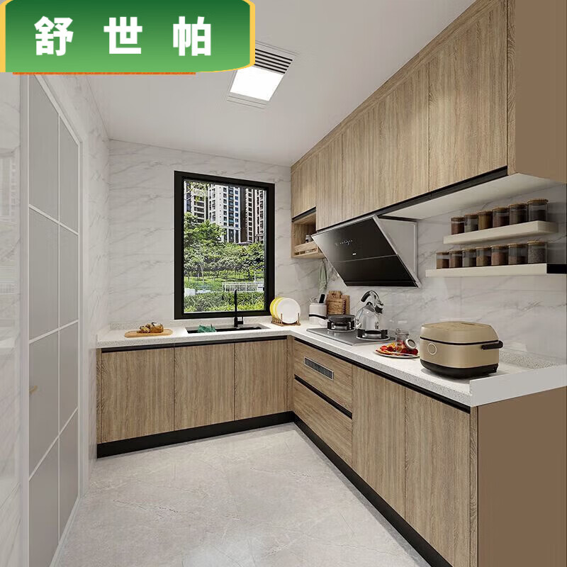 Qinkai cabinets customized integrated kitchen quartz stone countertops L-shaped home decoration stove cabinet integrated kitchen cabinets prepaid