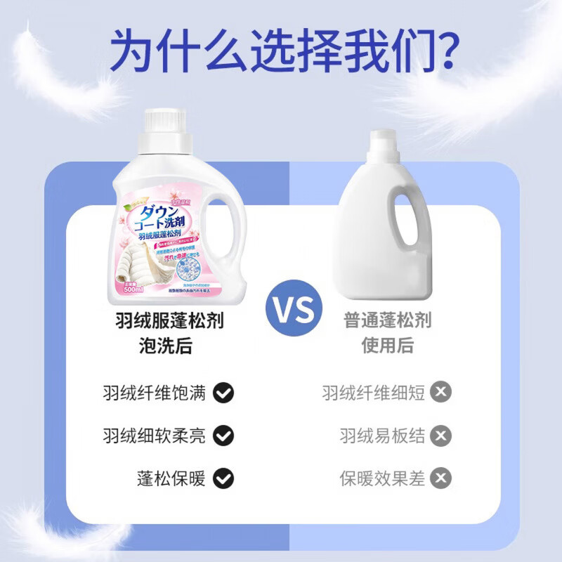 ZYVI Japanese down jacket fluffy detergent machine for hand washing, general purpose for removing yellowing, oil stains, clothes, preventing clumping and restoring, trial size 500ml*1 bottle