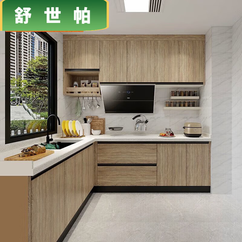 Qinkai cabinets customized integrated kitchen quartz stone countertops L-shaped home decoration stove cabinet integrated kitchen cabinets prepaid