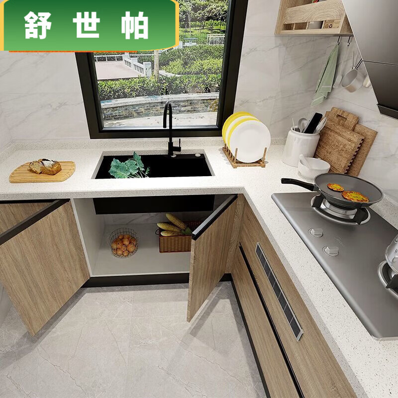 Qinkai cabinets customized integrated kitchen quartz stone countertops L-shaped home decoration stove cabinet integrated kitchen cabinets prepaid