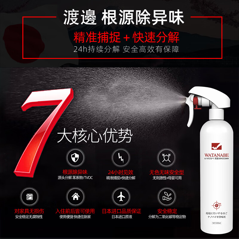 WATANABE Japan imported leather deodorizer, leather sofa leather bed deodorizer, new car interior formaldehyde benzene TVOC spray 1x500ml powerful leather deodorizer/safe and does not hurt the skin