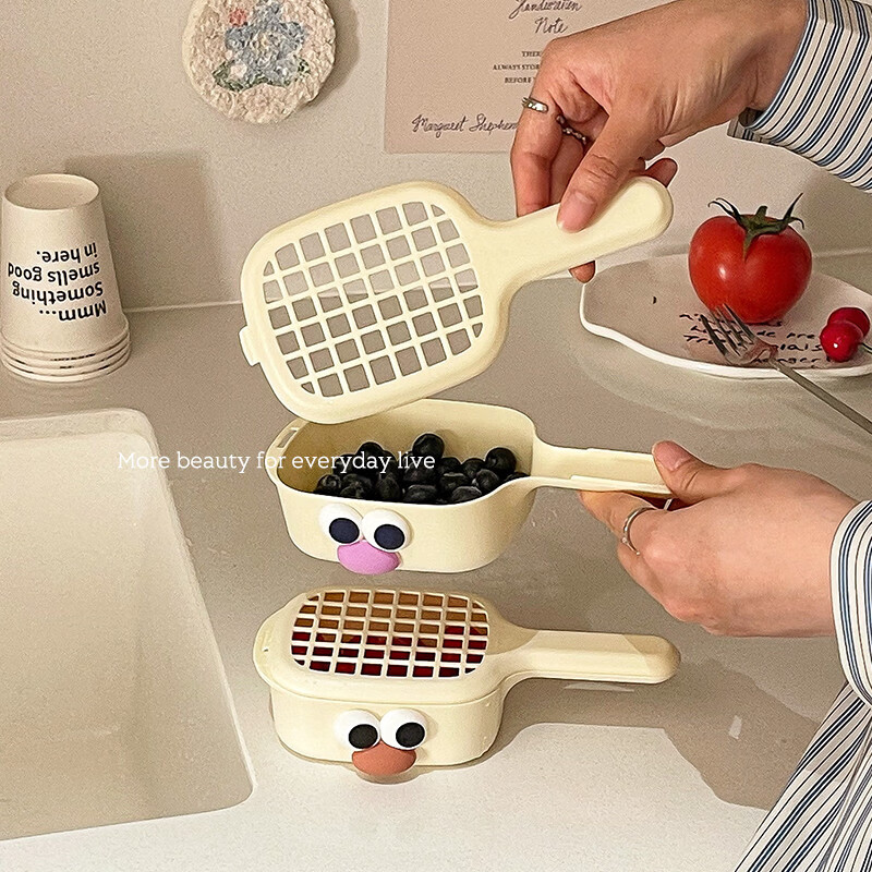 Yusenyi cute mini fruit washing artifact with handle household cleaning basket kitchen small sink blueberry drain basket handle drain basket + patch