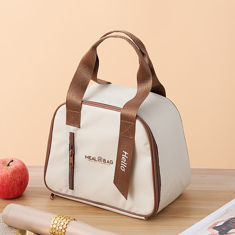 Yuhua insulation bag thickened aluminum foil rectangular round large-capacity lunch box bag student office worker portable lunch bag with rice off-white breakfast cup bag large size