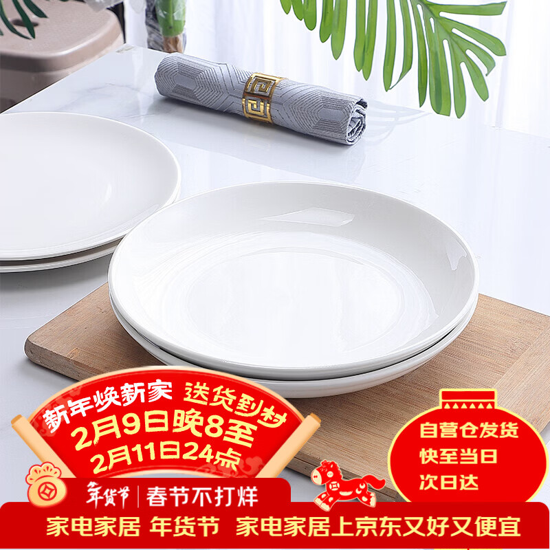 Tai Xinxing 10-inch (26cm) 2-pack ceramic underglaze white porcelain plate vegetable plate fruit plate household deep plate