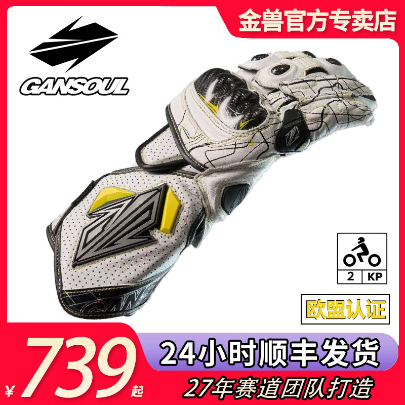 GANSOULWANGGanSoul Golden Beast Long Racing Cycling Gloves Motorcycle Carbon Fiber CE2 Track Leather Gloves Aurora White Tech Track Racing Gloves Shipped by SF Express M