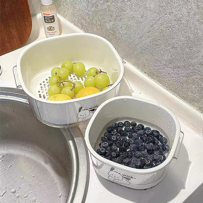 Shantou Lincun Drainage Basket Wash Basin Double-layer Drainage Basket Home Kitchen Fruit Plate Storage Basket Fruit Washing Basin Double-layer Drainage Basket Small