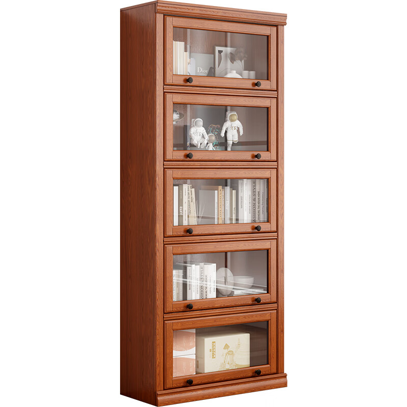 GOZEAL American solid wood bookcase floor-standing integrated wall bookshelf dustproof with glass door living room bookshelf vertical storage cabinet large five doors (length 800*width 330*height 1920)
