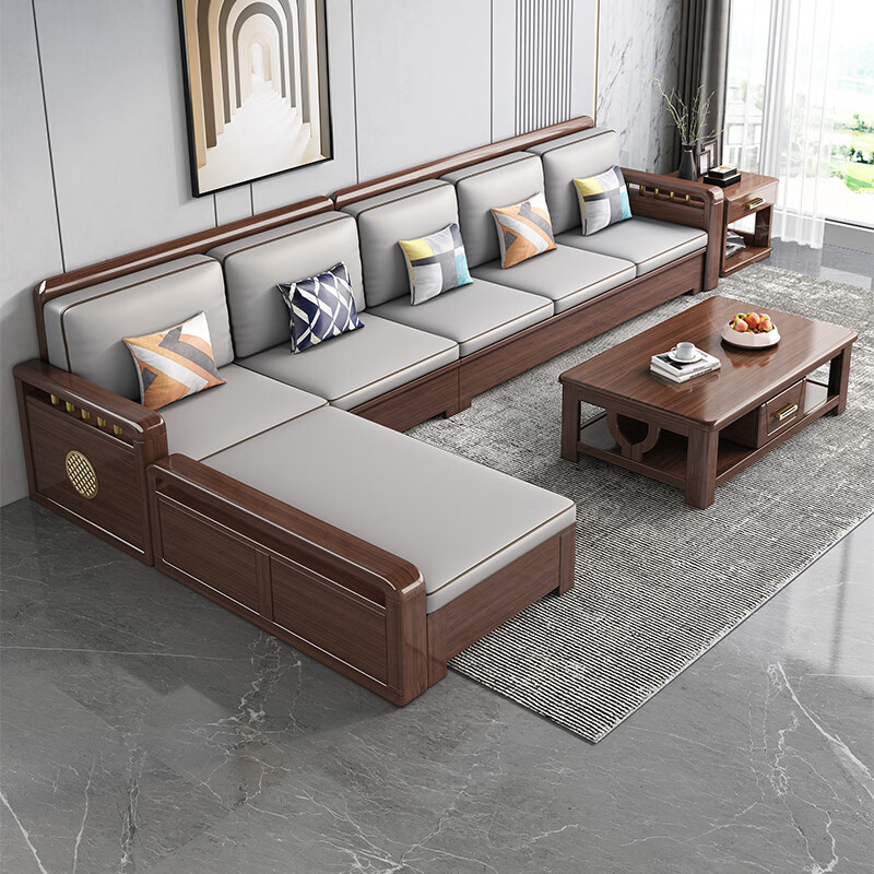 Xiaomuwo (XIAOMUWO) sofa walnut solid wood sofa simple living room Chinese style furniture imperial concubine box winter and summer dual-use storage sofa four-seater (3+1) + imperial concubine step upgraded storage high box model