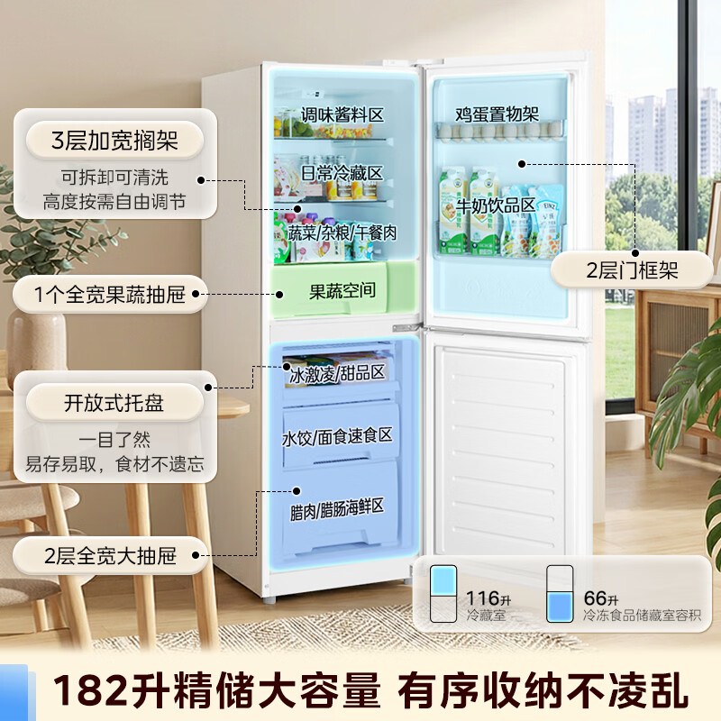 Midea 182 liter two-door refrigerator, first-class energy efficiency, small household, truly energy-saving, can be refrigerated and frozen, dual-temperature, does not take up space, polar white MR-191A, national subsidy