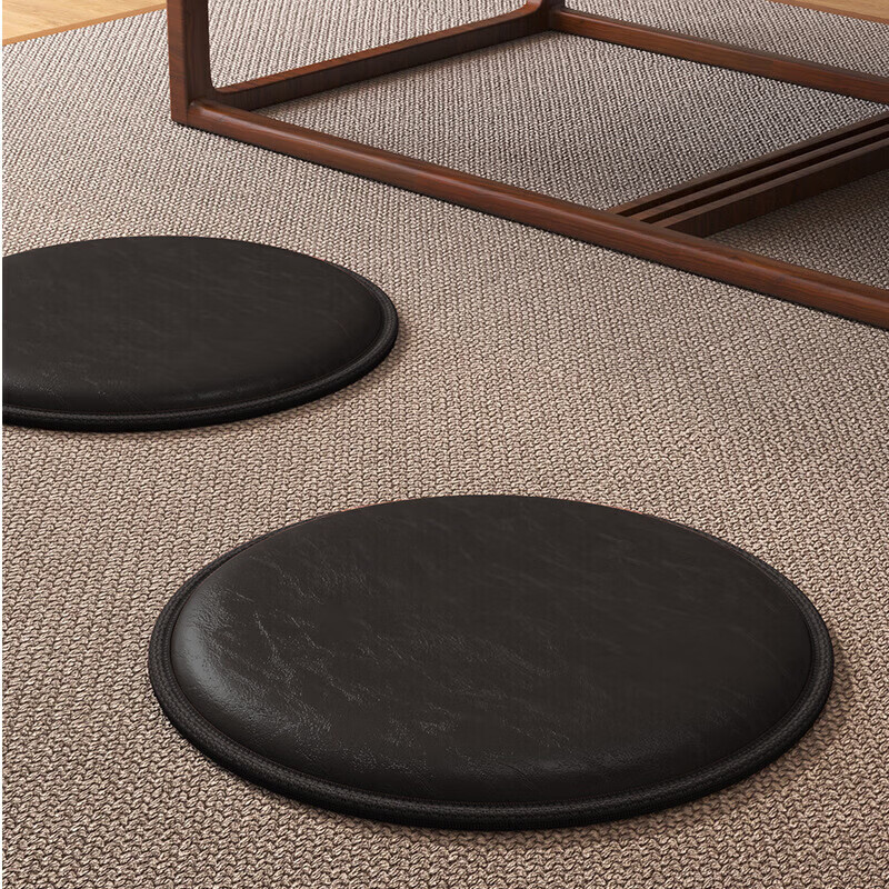 Japanese futon home waterproof cushion tatami balcony bay window cushion floor Zen leather memory foam round cushion-wild ink coffee brown diameter 35cm waterproof and oil-proof