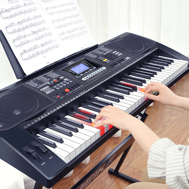 Meirkergr MK-8690 smart version + piano stand, connect APP to light up and play instruments, 61-key velocity piano key smart electronic keyboard with piano stand
