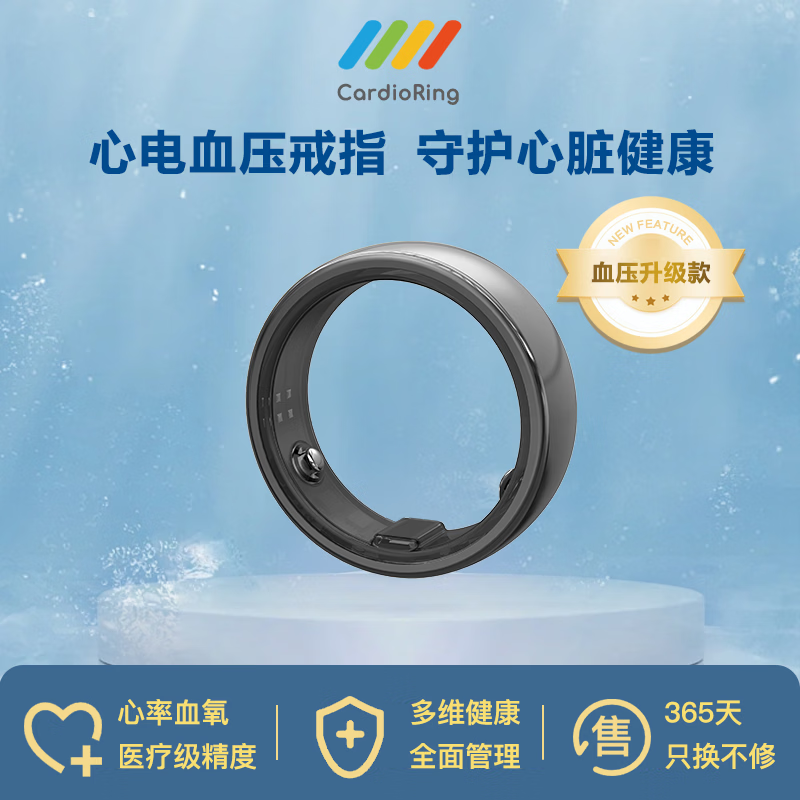 Lingtuo Smart Ring Cardio ECG Monitoring AI-ECG Diagnosis Ring Blood Pressure Blood Sugar Sleep Heart Rate Blood Oxygen Menstrual Period Waterproof Health Gray Black No. 9 (Circumference 60.60mm)