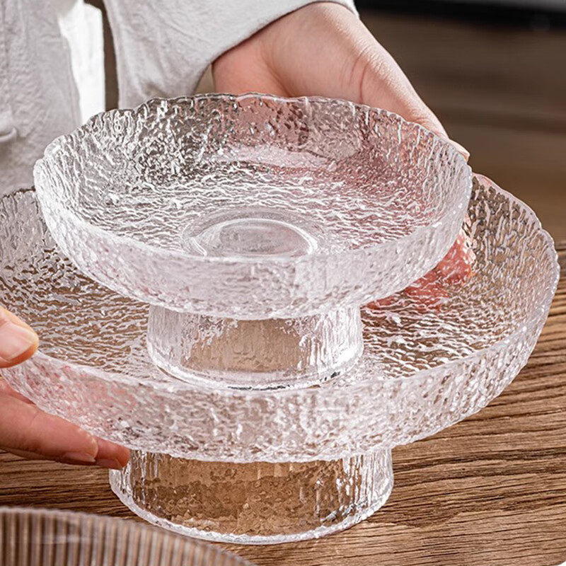 Yi Jia (IJARL) glass fruit plate living room commercial high-end fruit plate tall snacks snacks dry fruit plate ice dew transparent medium size