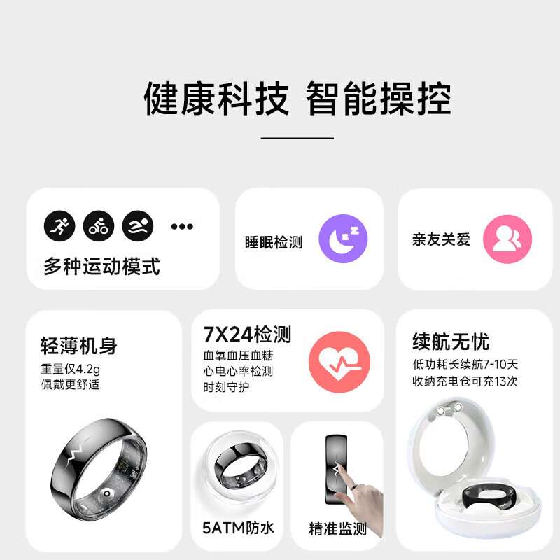 CH German chip smart ring ECG blood sugar blood oxygen heart rate blood pressure sleep health monitoring automatic monitoring remote control photography waterproof couple sports health
