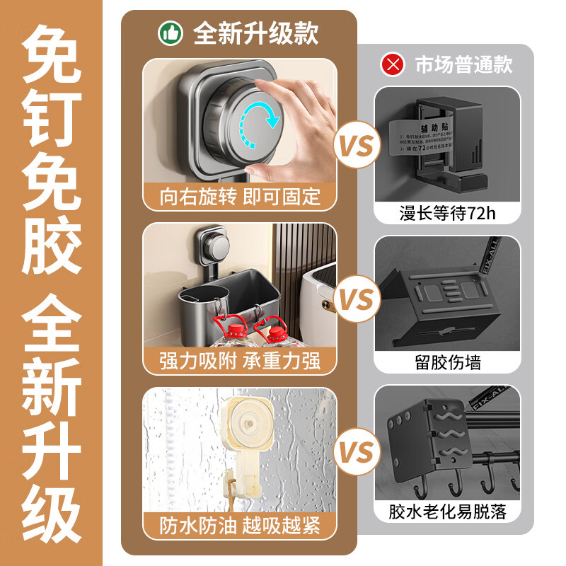 Yingsuyu Suction Cup Toilet Brush Set Home No Dead Angle Bathroom Wall-mounted No-Punch Toilet Cleaning Brush Toilet Cleaning Artifact Gun Ash 1 Pack (Toilet Brush + Gap Brush + Storage Rack)