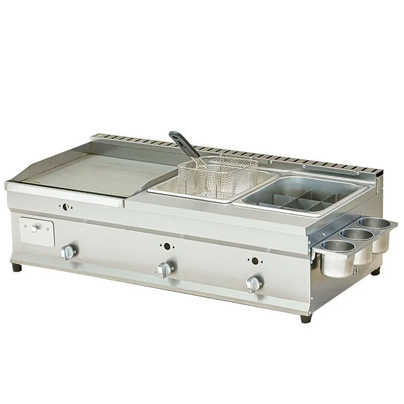 Guanshengde griddle fryer combination machine commercial gas hand-caught cake squid teppanyaki stall multi-functional Oden cooking thickened 55 single griddle thickened 8 mm iron plate
