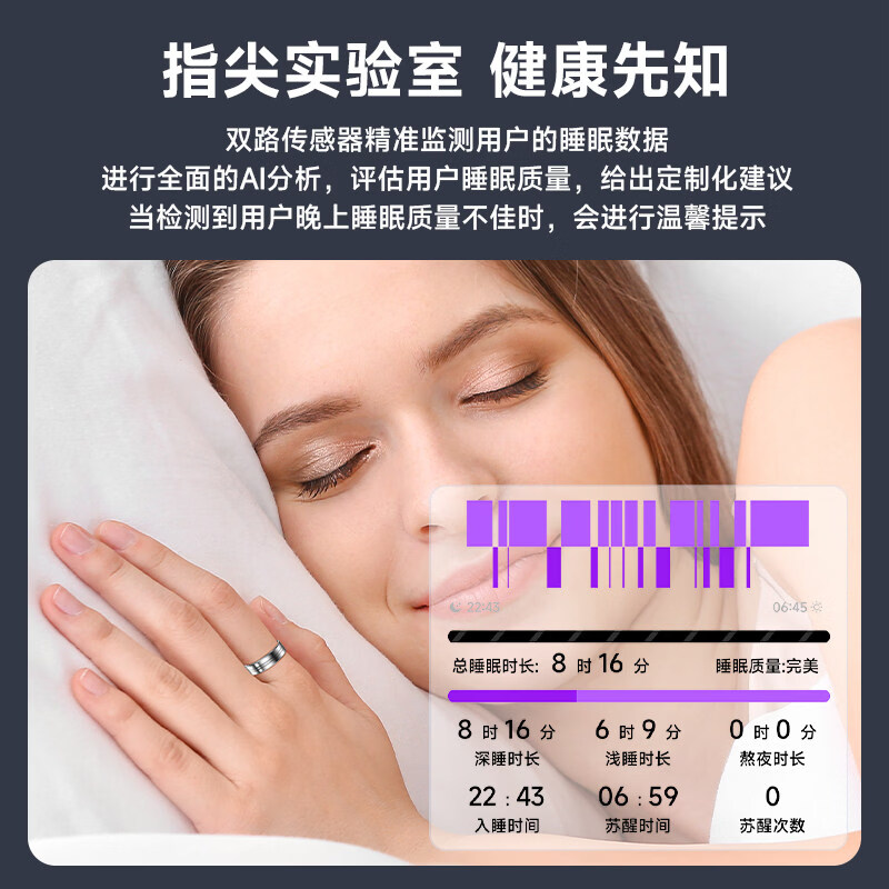 KPEPkpep health smart ring blood oxygen heart rate body temperature blood pressure male and female couple sports sleep monitoring remote control photo multi-functional health R16 Starlight Silver No. 10 inner diameter 19.8mm