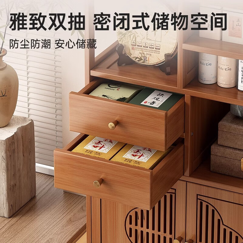 Chunsha Bogu rack solid wood Chinese tea cabinet storage rack tea set tea rack tea table desktop tea display rack small Duobao Pavilion 35 long five-layer single door double drawer multiple storage no specifications