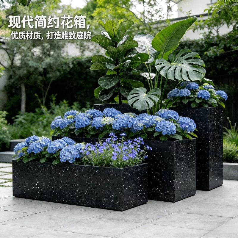 Star rudder rectangular imitation stone anti-crack cement pot long strip flower trough extra large cement board flower box roof terrace flower planting artifact imitation stone white background with black spots on the surface 30*30*30 cm length, width and height with drainage outlet
