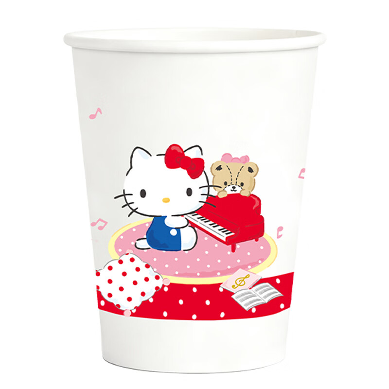 Yekee disposable paper cups 50 pieces for home use thickened HelloKitty co-branded cute tea cups 228ml 50 pieces
