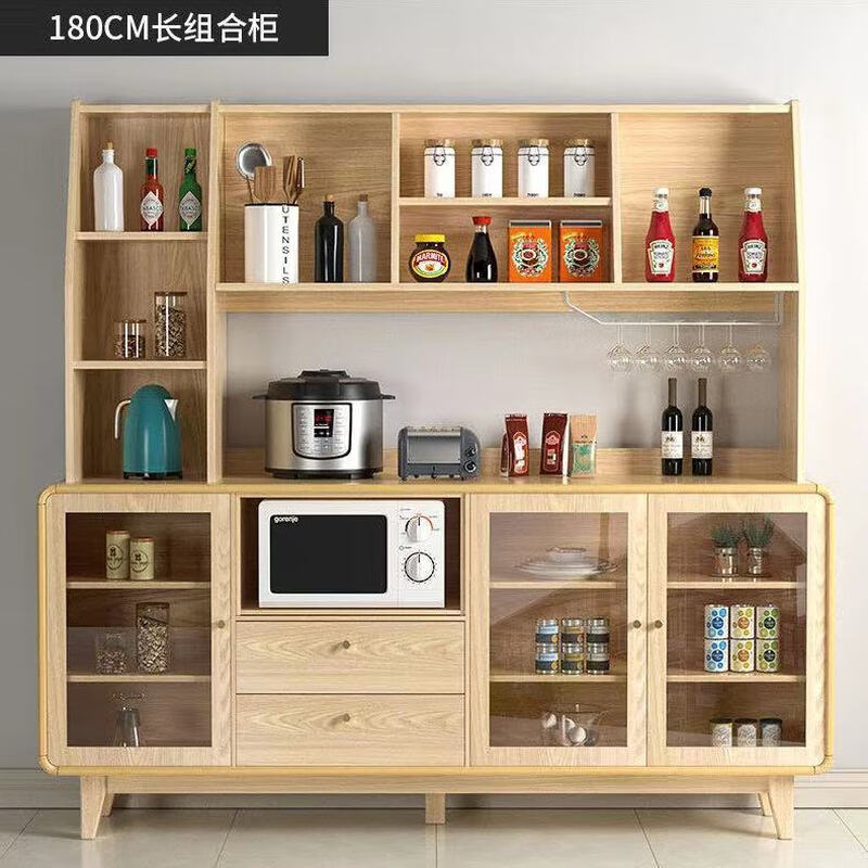 Laiyasen solid wood sideboard modern minimalist tea cabinet home kitchen cupboard wine cabinet one-in-one multi-functional wall combination cabinet 80 long two doors including upstairs installation