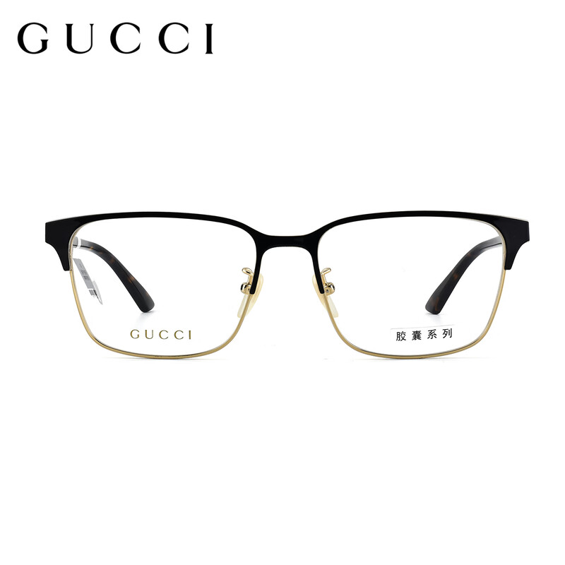 Gucci (GUCCI) glasses frame men's business eyebrow frame myopia glasses anti-blue light astigmatism women's square frame slimming GG0756OA GG0756OA-002 black gold single frame (frame only - can be tried on)