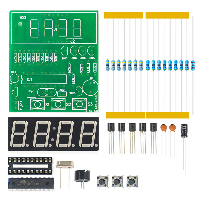 Wulu Electronics 4-digit electronic clock DIY kit microcontroller clock alarm clock production welding practice circuit TJ-56-131 kit + 3 AA battery boxes