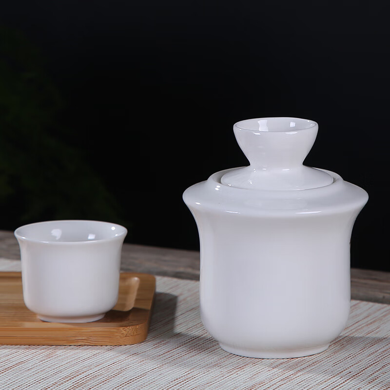 Molin Warm Wine Flask and Wine Set, Two Liang and a Half Category, Ceramic Wine Warmer, Household Hot Wine Warmer, Wine Divider, Yellow Wine and White Wine Cup, White Jade Porcelain Three-piece Wine Warmer Set (2 Liang)