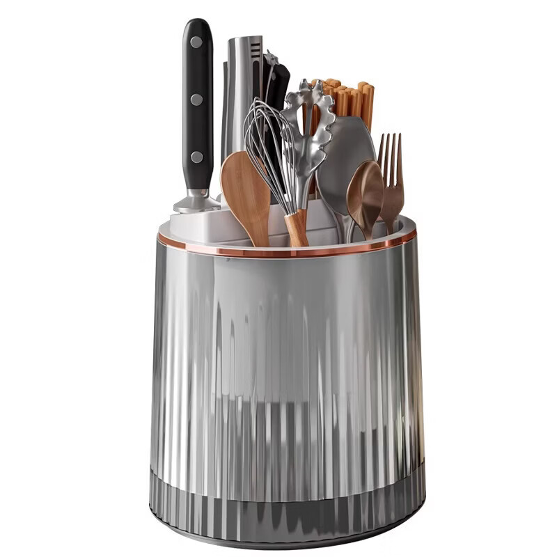 Rotating knife holder kitchen rack multi-functional storage box chopstick barrel knife integrated kitchen knife chopstick cage 2026 new style cream white 360 rotation easy to clean drain and mildew proof