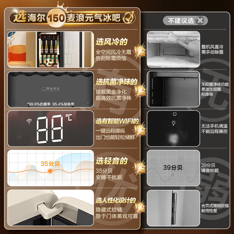 Haier 150L air-cooled frost-free ice bar home refrigerator beverage fruit preservation cabinet living room mini ice bar small refrigerator small freezer first-class energy efficiency LC-150WLH9EY1U1