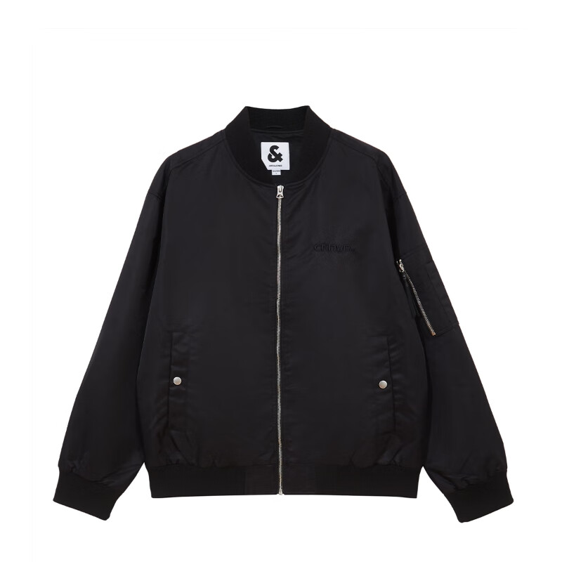 JACK&JONES 25-year men's autumn coat men's baseball collar loose casual heavy embroidered jacket bomber jacket black E41-1 M (175)