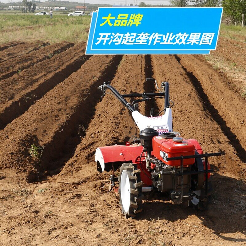 New micro tillage machine four-wheel drive diesel cultivator soil plowing small trenching machine agricultural plowing field rotary tiller household diesel water-cooled 176 four-wheel drive (hand crank start)