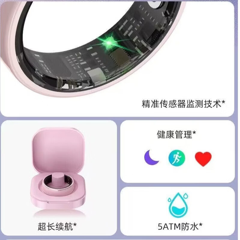 New ceramic smart couple ring, universal for men and women, heart rate, oximeter, pedometer, pressure, sleep, waterproof, gesture page turning, sports ring, waterproof, record, exercise, sleep management, pink, free charging compartment, size 7, 17.4mm, recommended 55-60kg