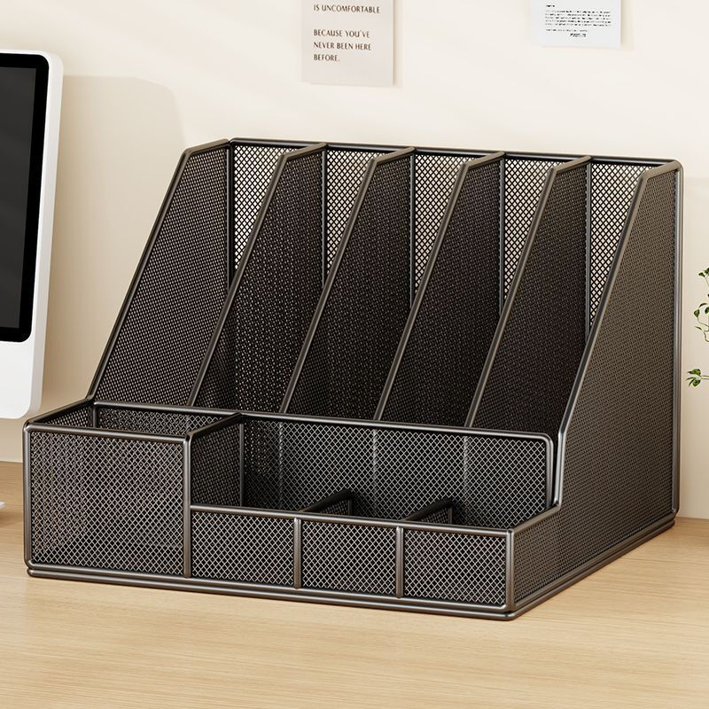 XAOIMI Desktop File Storage Rack Vertical File Rack Desktop Storage Rack A4 File Box Student Information Organizing Rack Black-Five Links + Pen Holder Upgraded Density Network Integrated Design