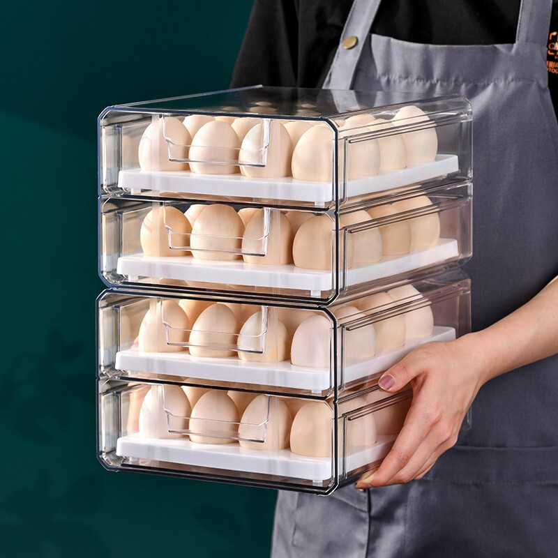 Half-life egg carton thickened egg storage box refrigerator crisper kitchen storage box double-layer drawer-type crisper egg compartment refrigerator freezer box egg tray egg storage box egg carton double-layer 32 compartments