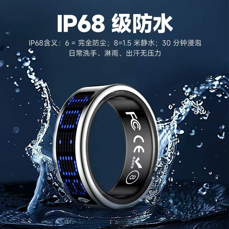 Smart health ring accurately monitors heart rate, blood oxygen, sleep, body temperature, pressure gauge, calories, IP68 waterproof, swimming and bathing, wearable, magnetic fast charging, super long battery life, thin, bright gold, free charging compartment, size 12, 21.6mm, recommended 70-75kg