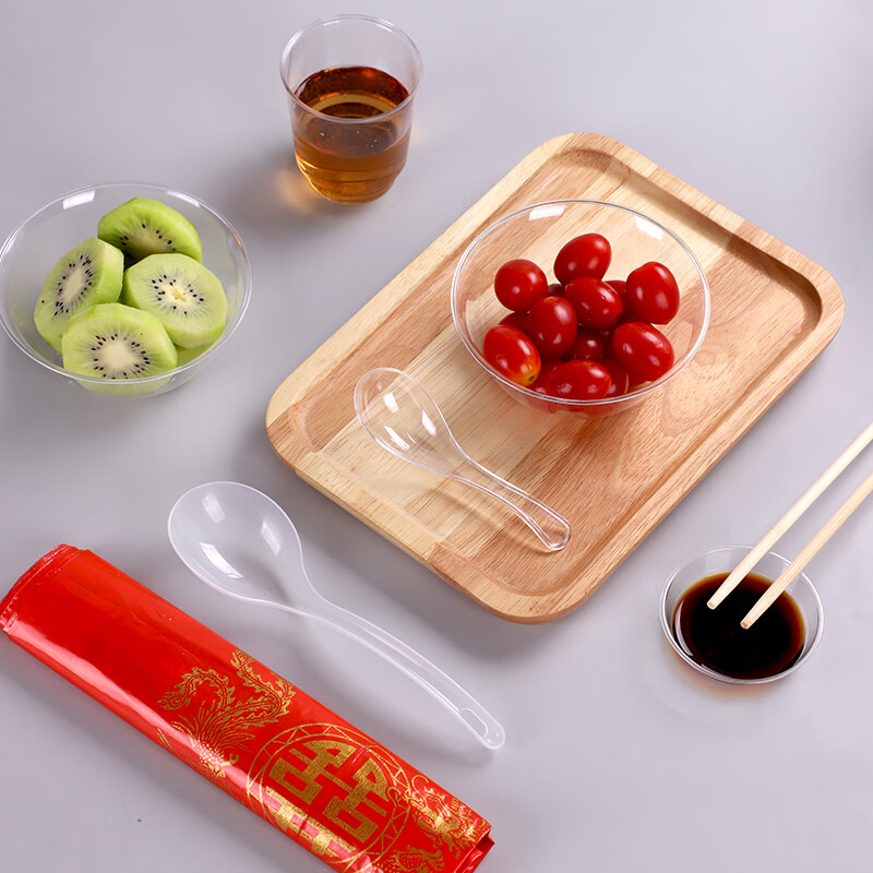 Petunia disposable crystal bowl aviation bowl tableware set thickened rice bowl soup bowl hot pot hard plastic salad bowl dessert bowl 200ml transparent hard cup 100 pieces disposable tableware