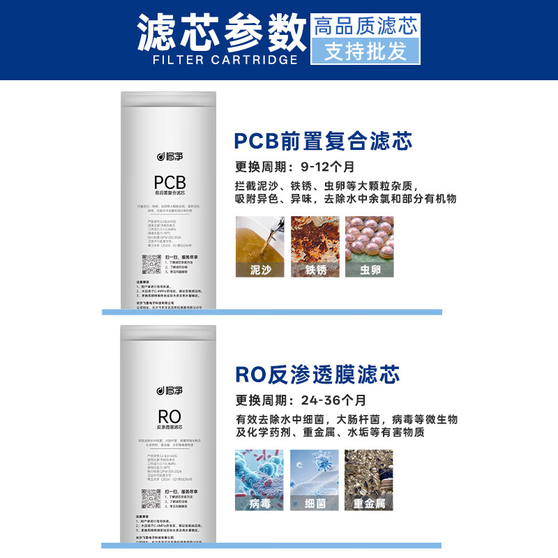 Duojing is suitable for Midea water purifier filter element Best Baize series Kirin Pengpai Galaxy Aurora series PCB composite RO reverse osmosis complete set of filter element PCB+RO1000G Baize/Pengpai/Hualing/Galaxy